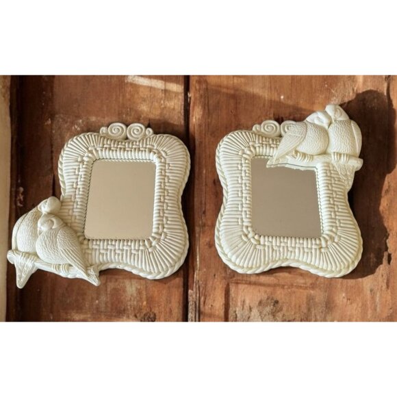 Vintage Homco Bird Wall Mirrors Set Of 2 White Framed - Picture 1 of 10
